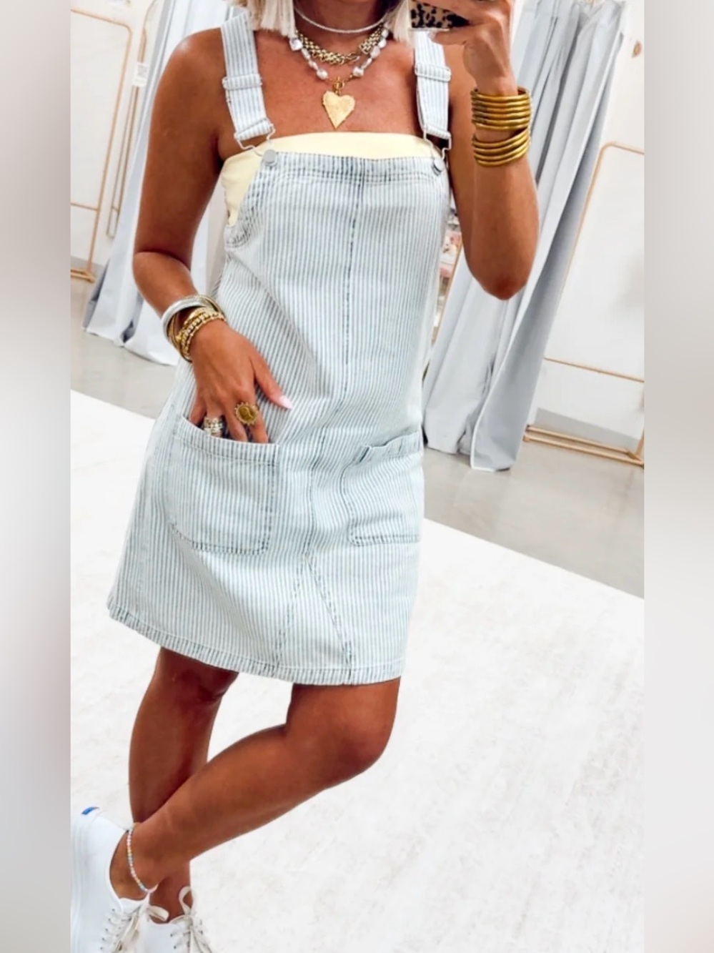 Striped Denim Overall Dress
